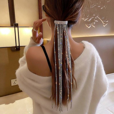 Girls Accessories Long Chain Tassel Headwear Full Bling Rhinestone Hair Clips